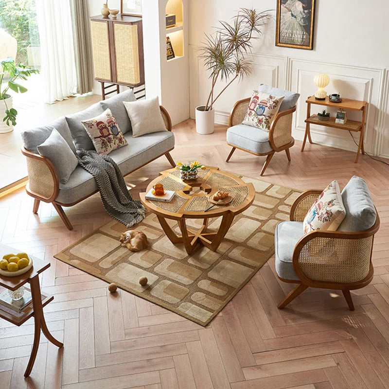 Furnishiaa Natural Rattan Weaving Sofa Set – 3-Seater Sofa, 2 Chairs, Table