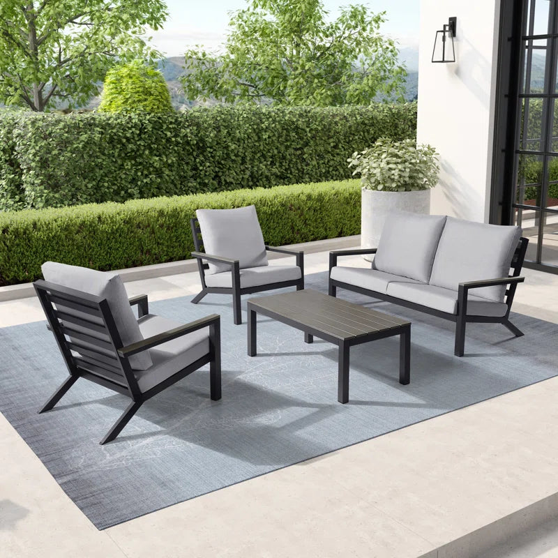 Furnishiaa 4-Piece Outdoor Conversation Sofa Set with metal frame
