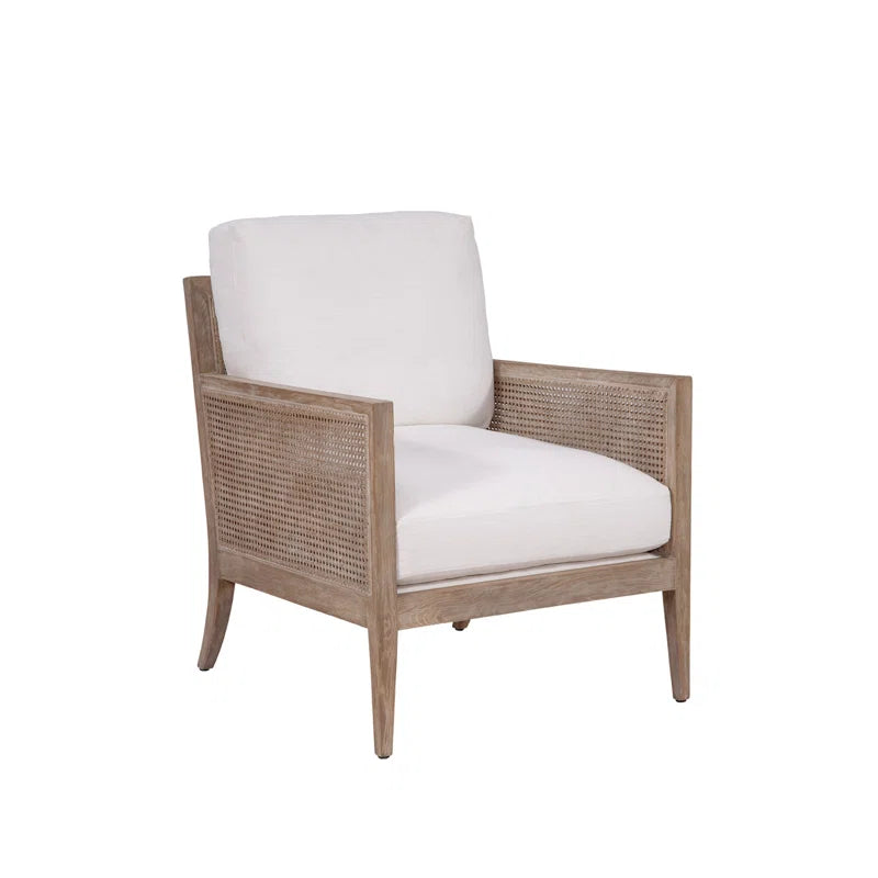 Furnishiaa Sharo: Luxurious Smooth White Armchair with Natural Cane Wicker Accents