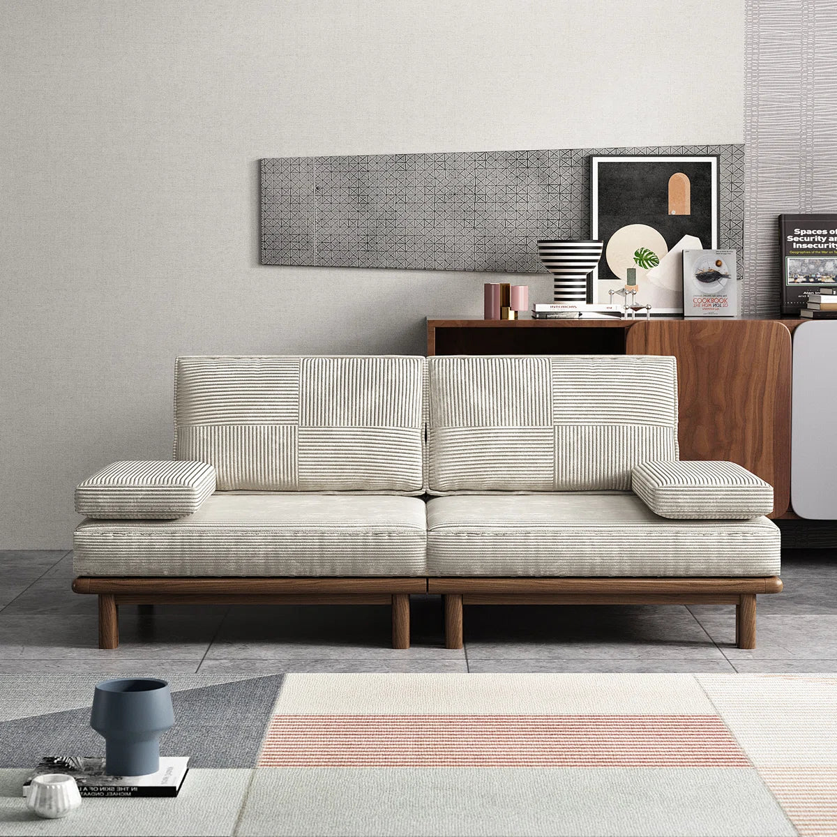 Furnishiaa 78.7-Inch Ash Wood Upholstered Sleeper Sofa