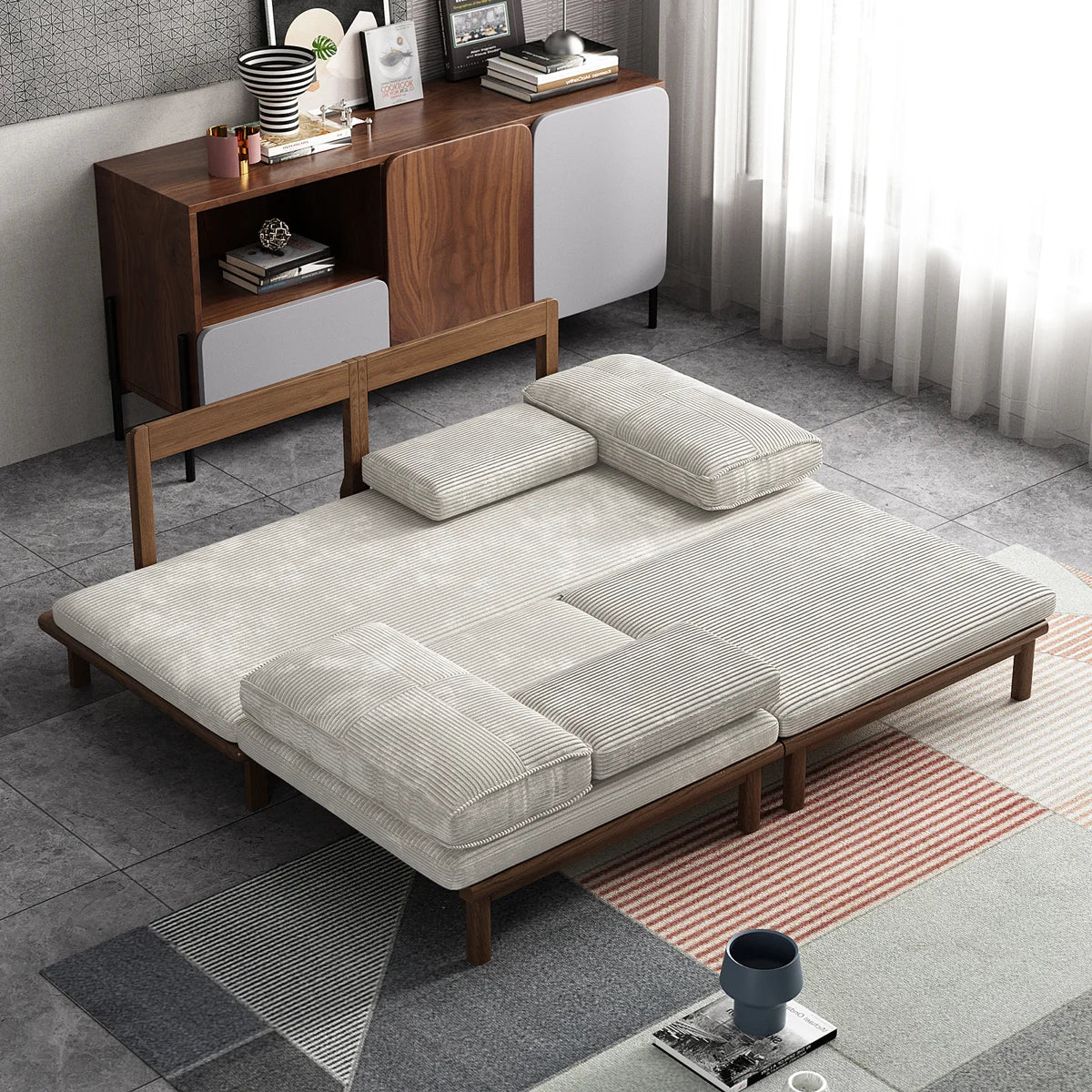 Furnishiaa 78.7-Inch Ash Wood Upholstered Sleeper Sofa