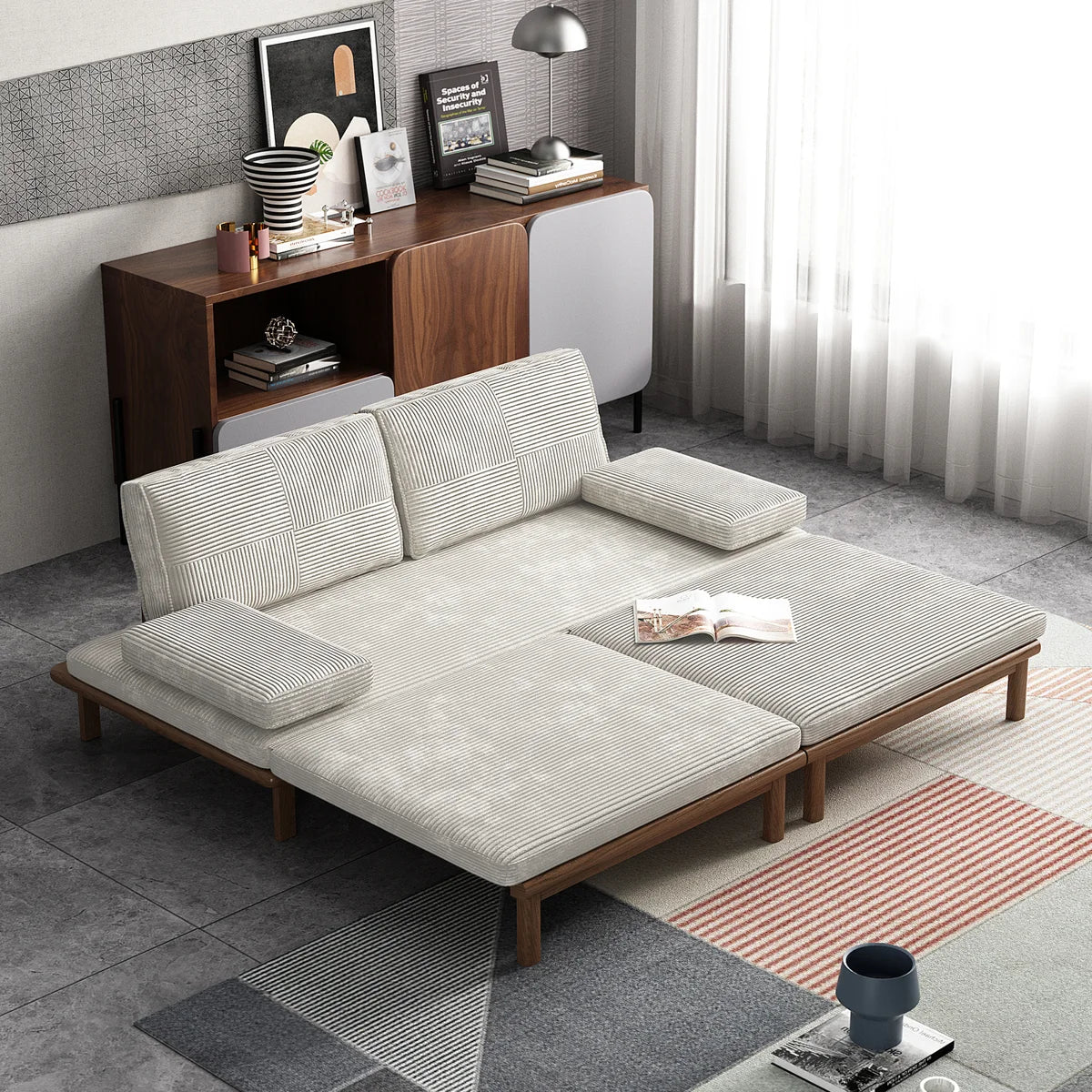 Furnishiaa 78.7-Inch Ash Wood Upholstered Sleeper Sofa
