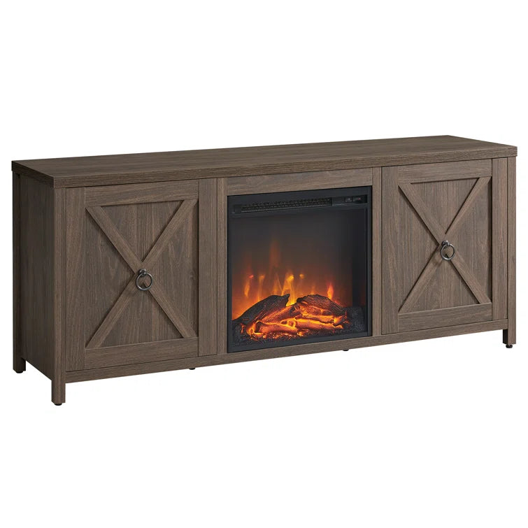 Furnishiaa Sheesham Wood TV Cabinet with Electric Fireplace