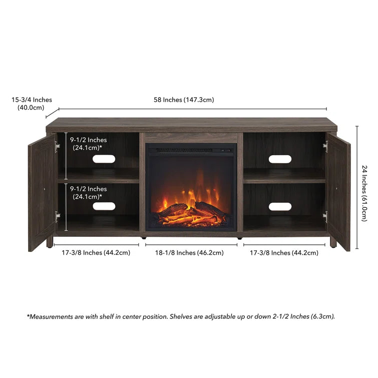 Furnishiaa Sheesham Wood TV Cabinet with Electric Fireplace