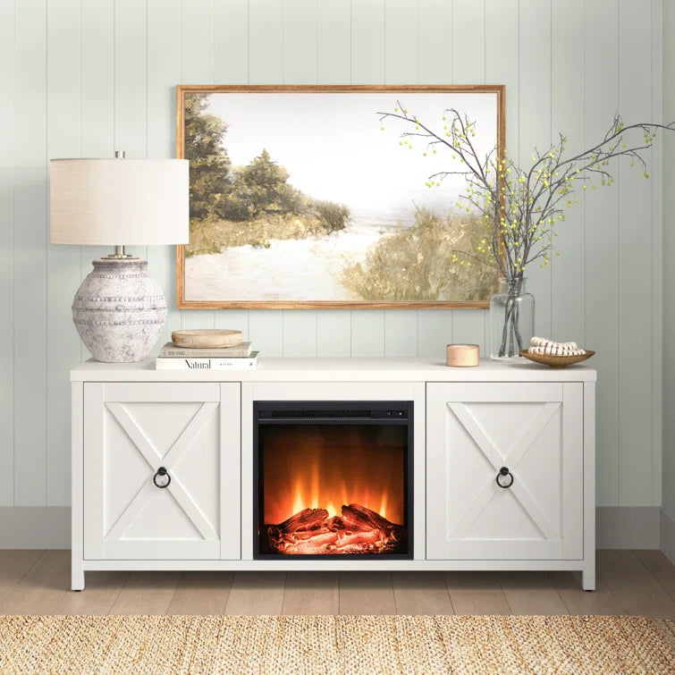 Furnishiaa Sheesham Wood TV Cabinet with Electric Fireplace