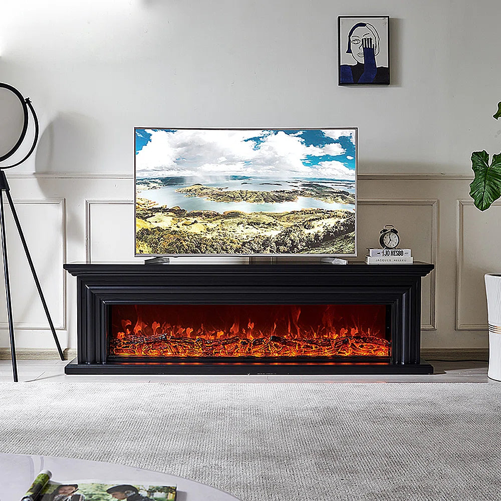 Furnishiaa Solid Sheesham Wood TV Stand with Electric Fireplace