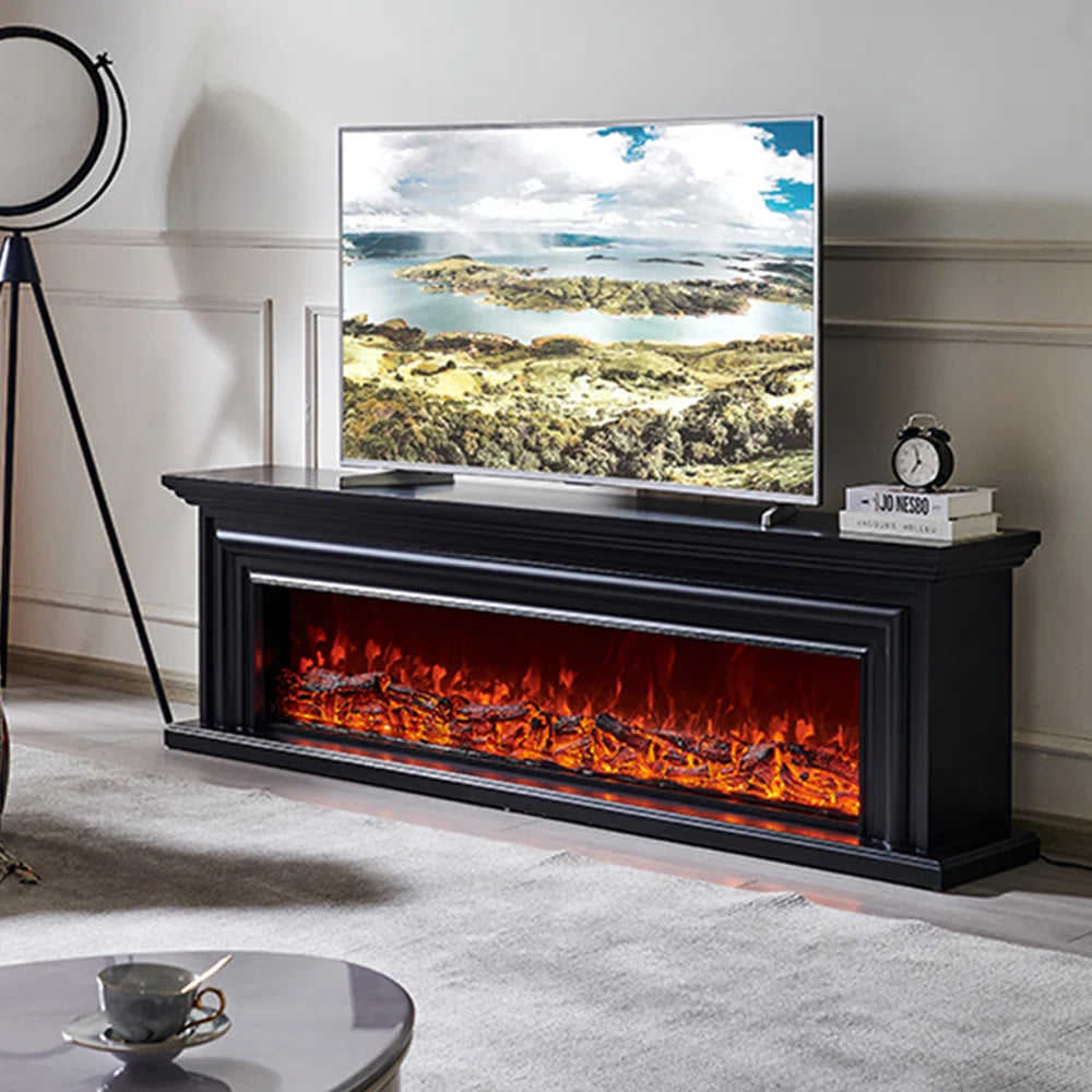 Furnishiaa Solid Sheesham Wood TV Stand with Electric Fireplace