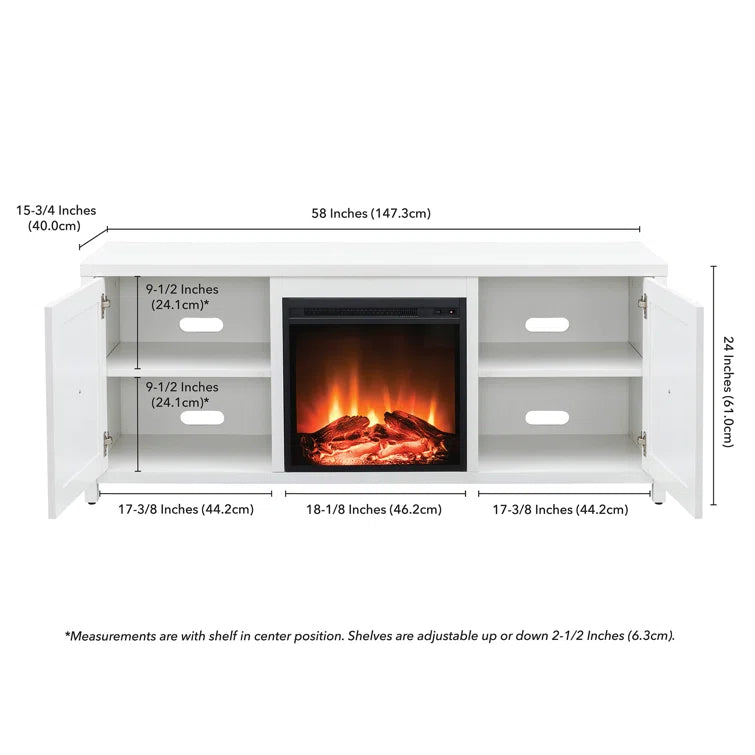 Furnishiaa Sheesham Wood TV Cabinet with Electric Fireplace