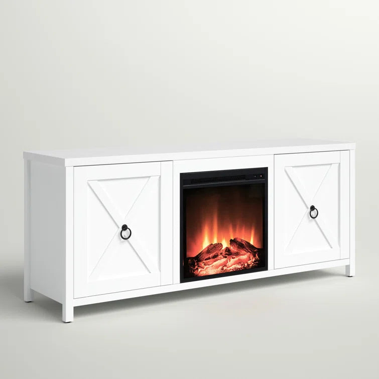 Furnishiaa Sheesham Wood TV Cabinet with Electric Fireplace
