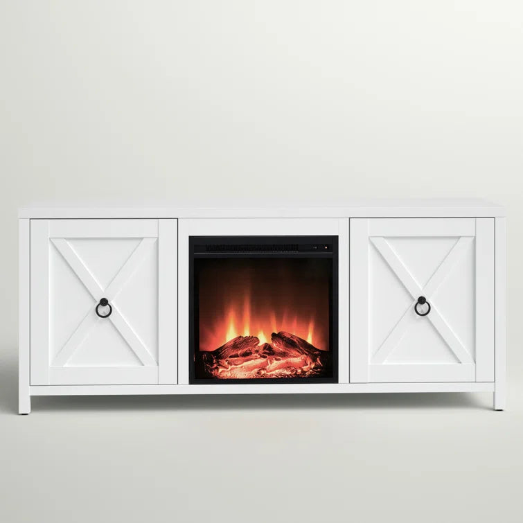 Furnishiaa Sheesham Wood TV Cabinet with Electric Fireplace