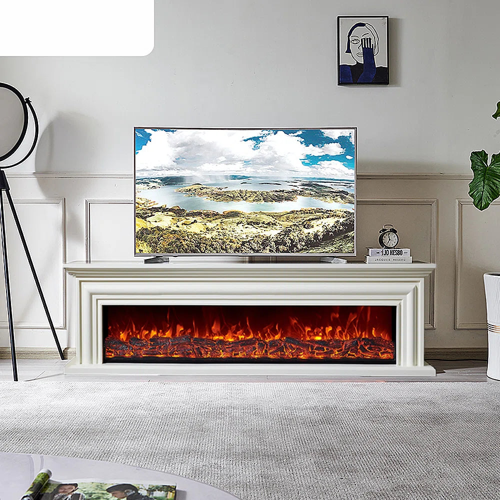 Furnishiaa Solid Sheesham Wood TV Stand with Electric Fireplace
