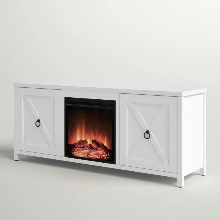 Furnishiaa Sheesham Wood TV Cabinet with Electric Fireplace
