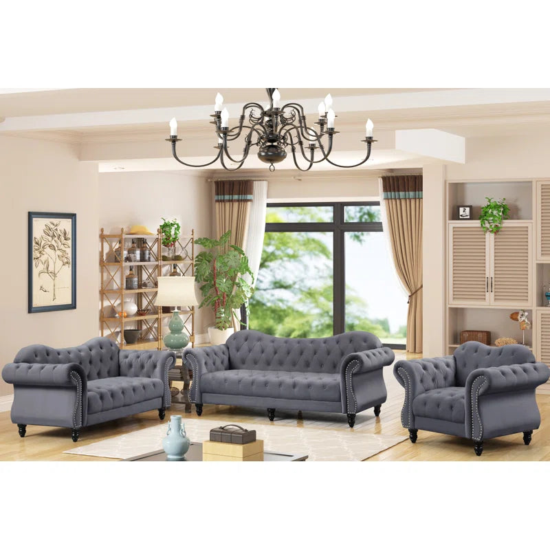 Furnishiaa Upholstered Sofa Set – Luxury Living Room Furniture with Solid Sheesham Wood Legs