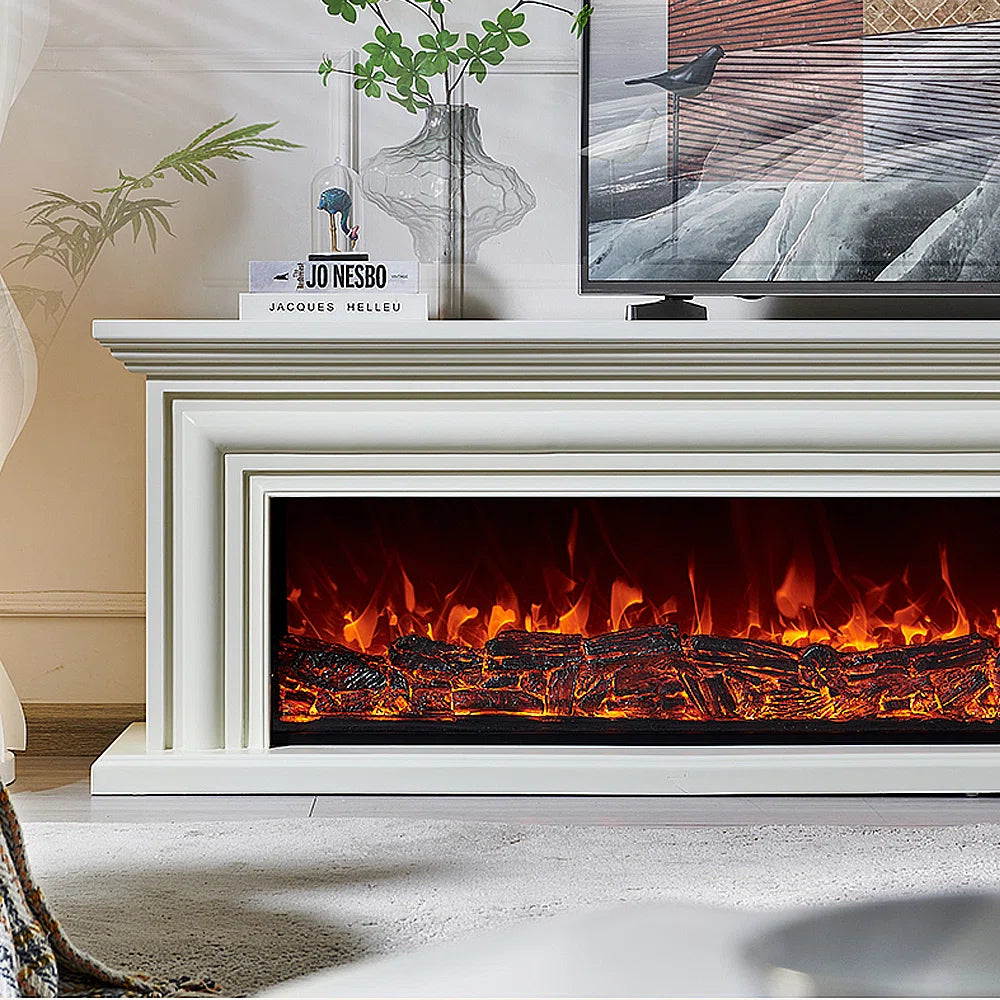 Furnishiaa Solid Sheesham Wood TV Stand with Electric Fireplace