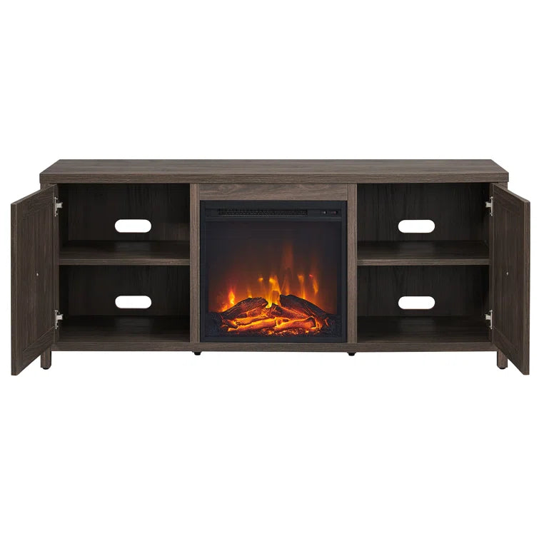 Furnishiaa Sheesham Wood TV Cabinet with Electric Fireplace