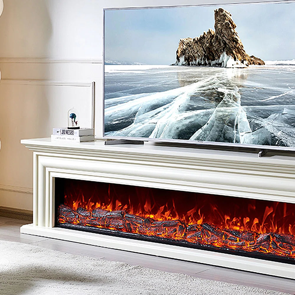 Furnishiaa Solid Sheesham Wood TV Stand with Electric Fireplace