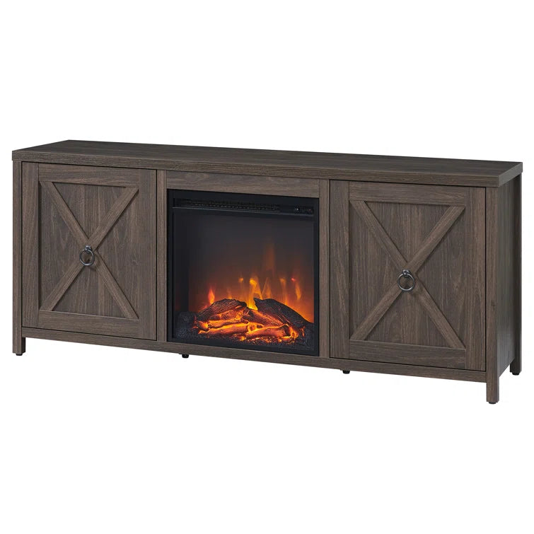 Furnishiaa Sheesham Wood TV Cabinet with Electric Fireplace