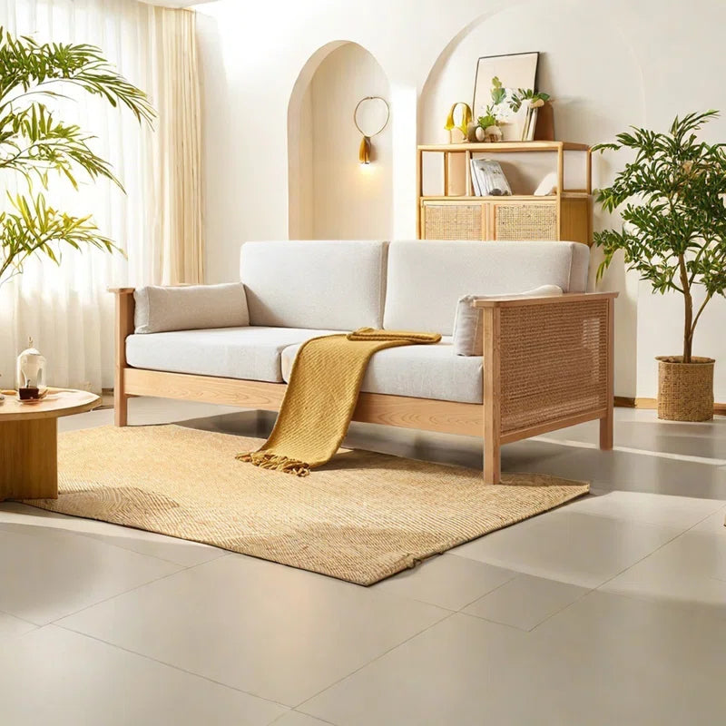 Furnishiaa Handwoven Rattan & Solid Sheesham Wood Sofa