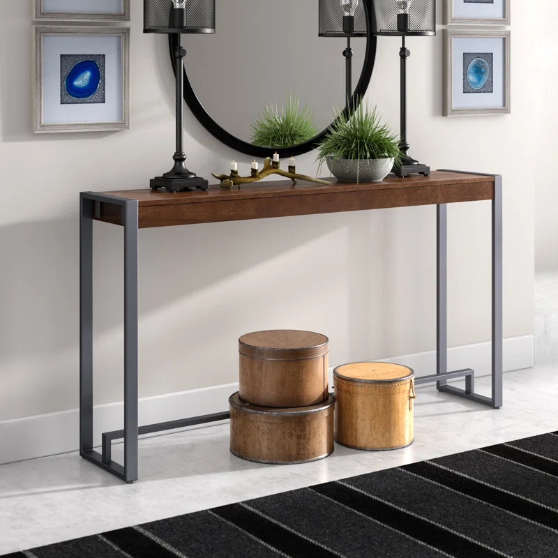 Furnishiaa Modern Solid sheesham Wood & Iron Console Table