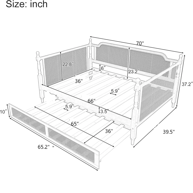 Furnishiaa French Style Rattan Daybed with Trundle Sofa Bed