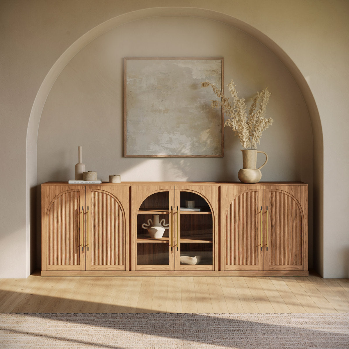 Furnishiaa 3-Piece Modular Arched Sideboard Buffet Set - Camel - complete set