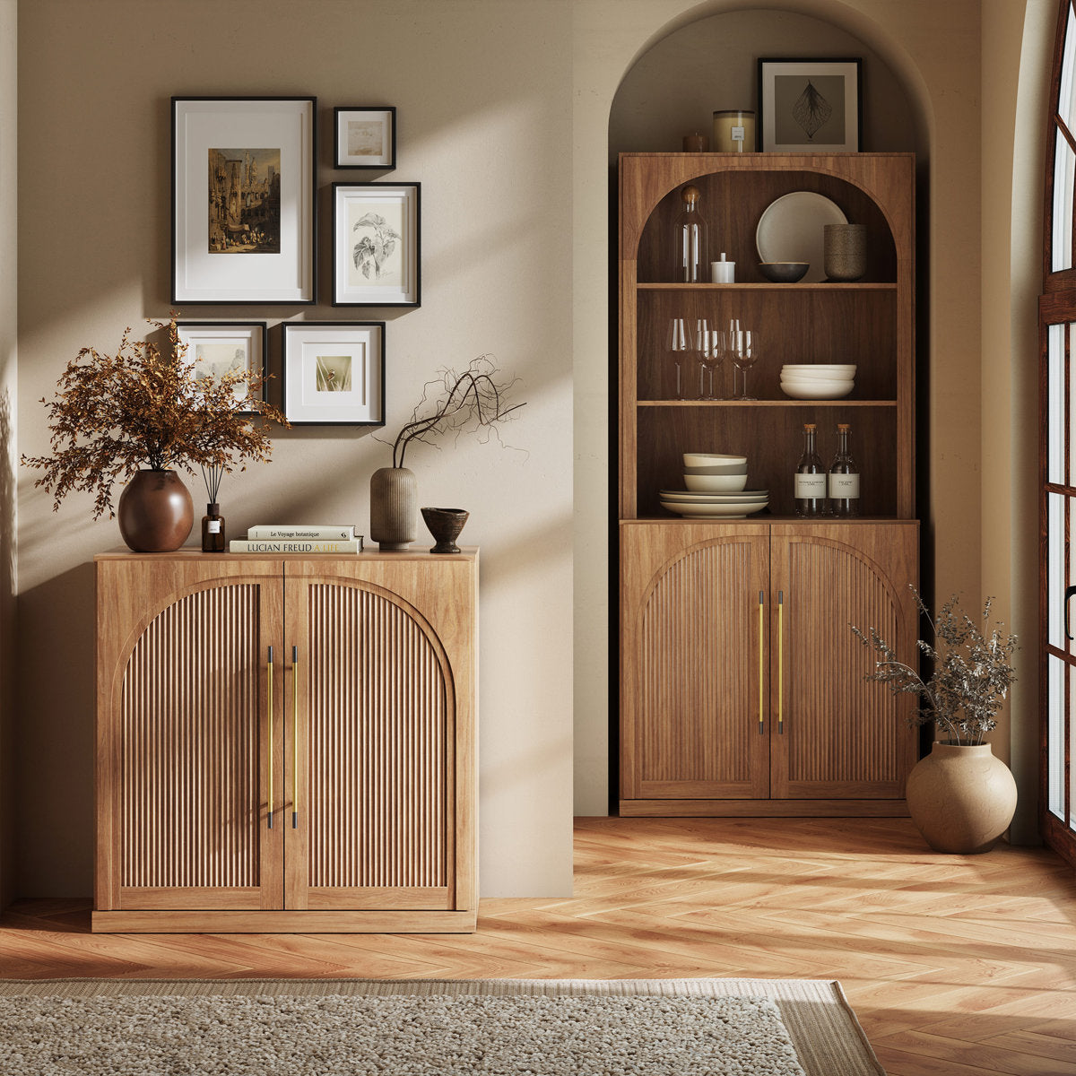 Furnishiaa 3-Piece Modular Arched Sideboard Buffet Set - Camel - view 4