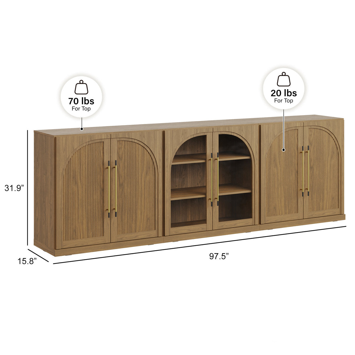 Furnishiaa 3-Piece Modular Arched Sideboard Buffet Set - Camel - view 6