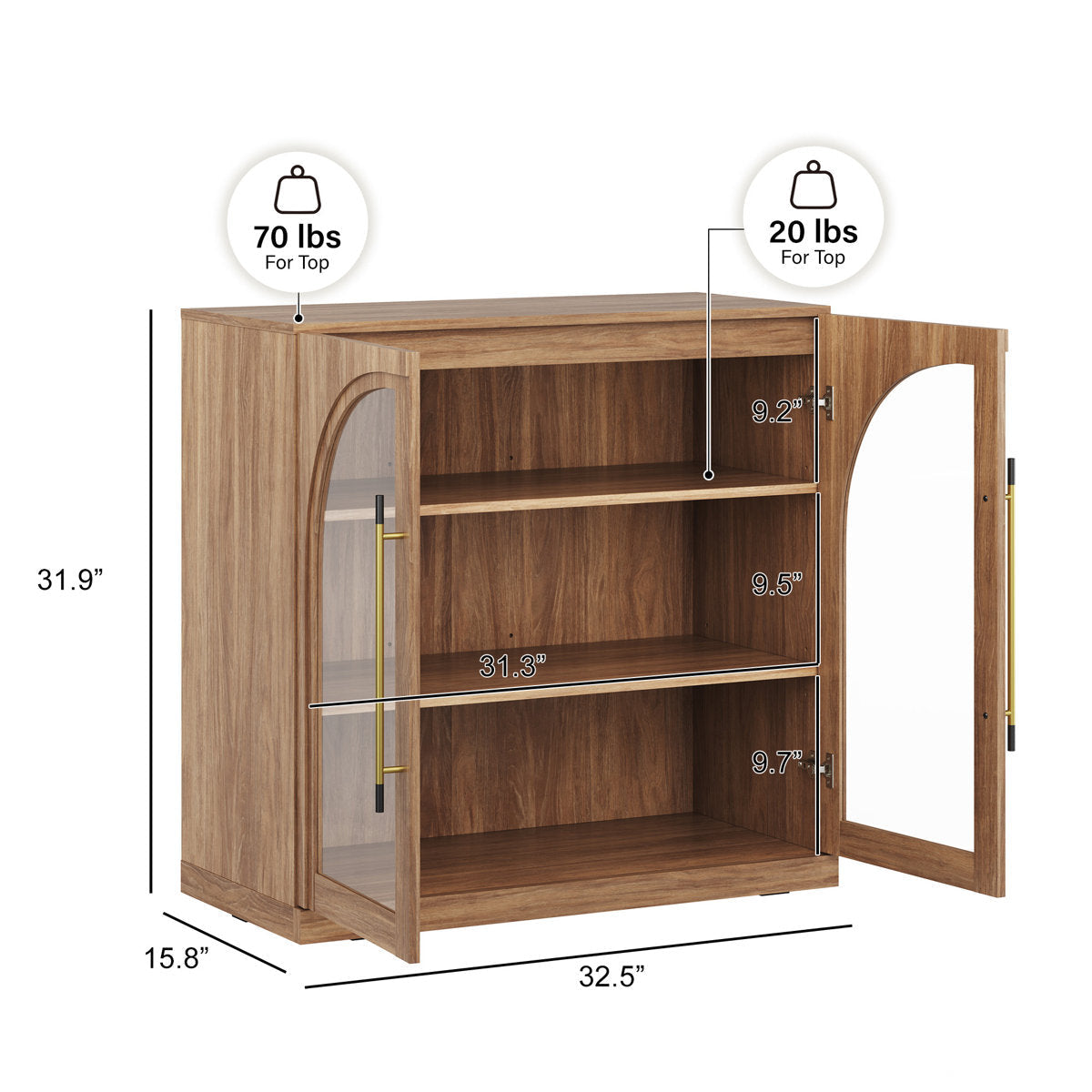 Furnishiaa 3-Piece Modular Arched Sideboard Buffet Set - Camel - view 7