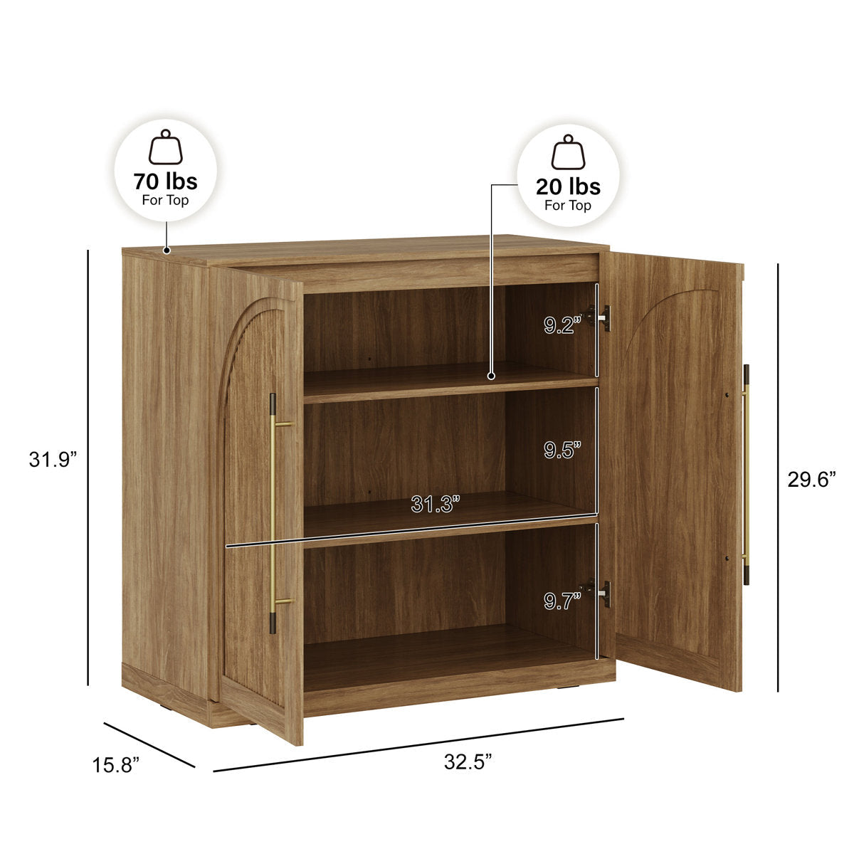 Furnishiaa 3-Piece Modular Arched Sideboard Buffet Set - Camel - view 10