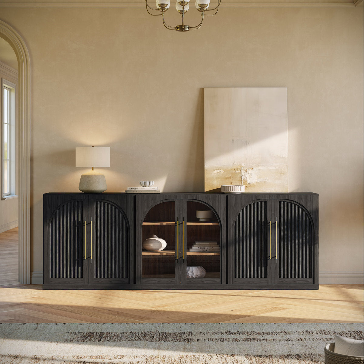 Furnishiaa 3-Piece Modular Arched Sideboard Buffet Set - Ebony - complete set
