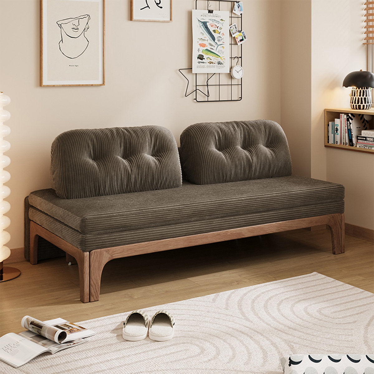 Furnishiaa coffee corduroy solid ash wood sofa bed – detail 6