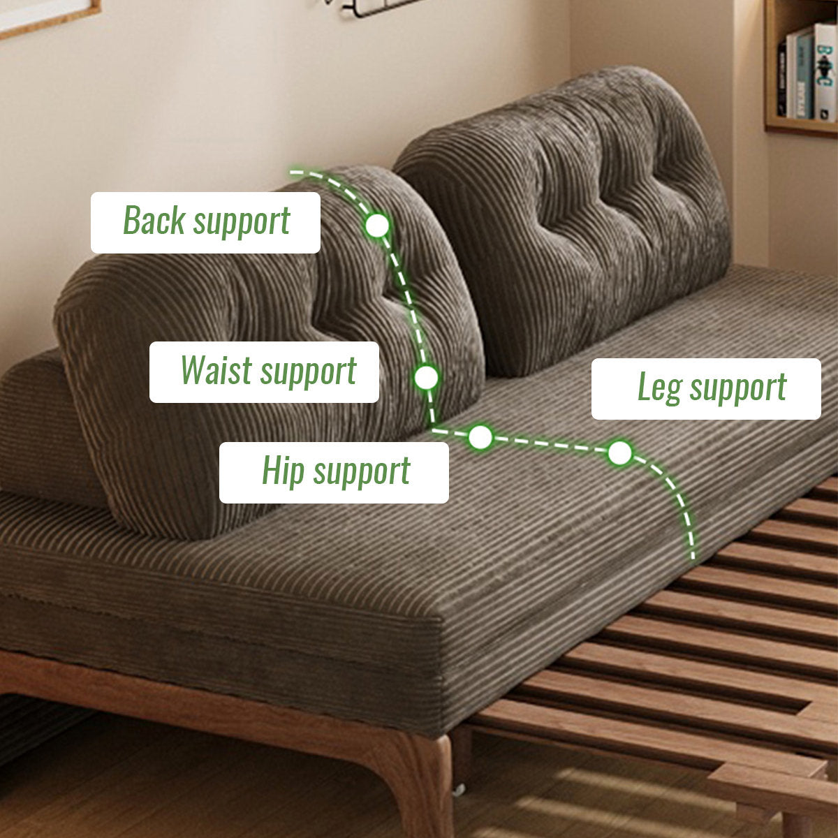Furnishiaa coffee corduroy solid ash wood sofa bed – detail 8