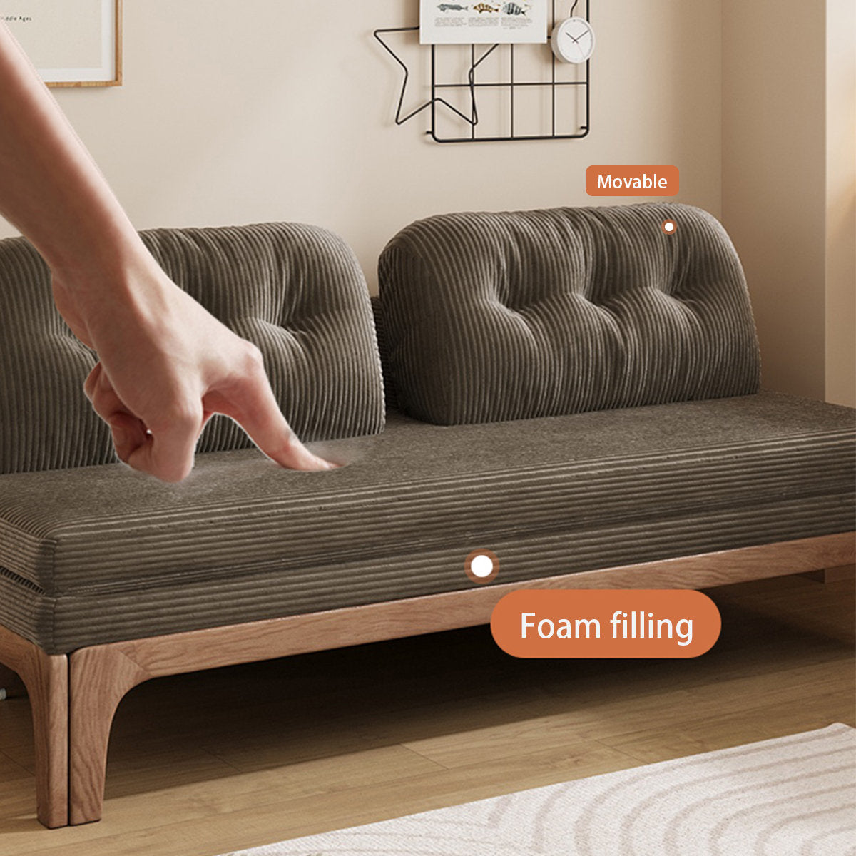 Furnishiaa coffee corduroy solid ash wood sofa bed – detail 9