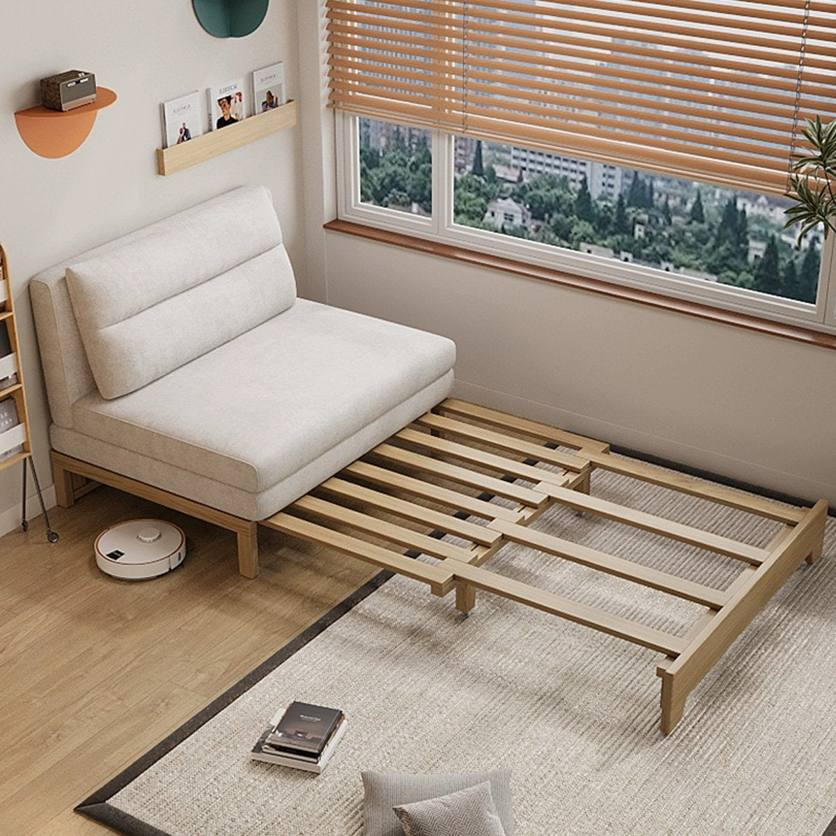 Beige pull-out sofa bed second gallery view
