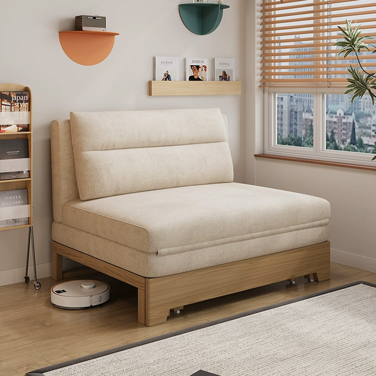 Beige cotton linen sofa bed in room setting