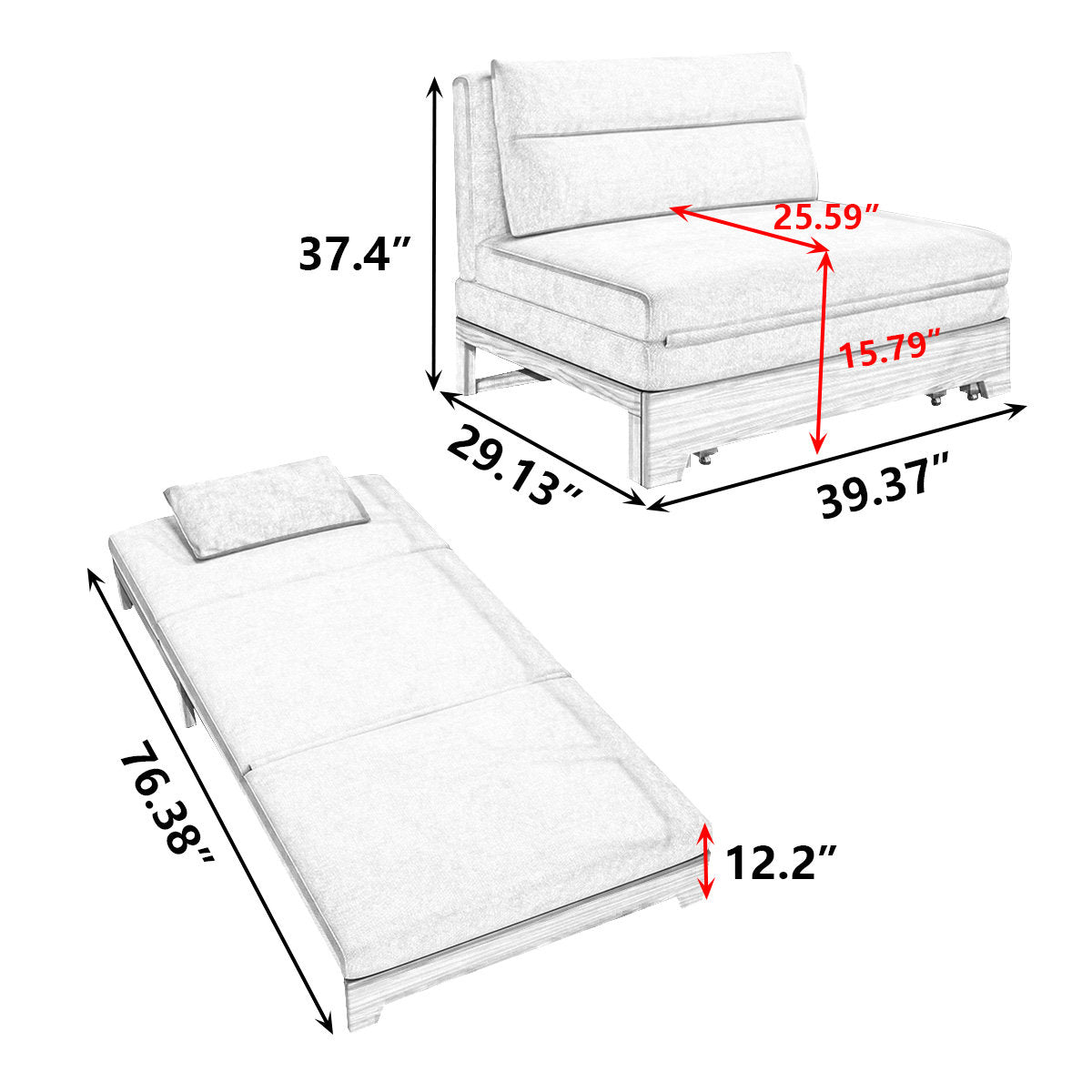 Beige sleeper sofa fifth gallery view