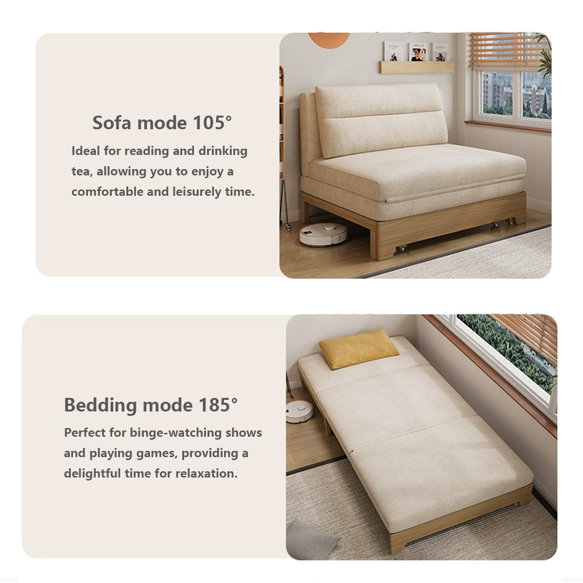 Modern beige sleeper chair side gallery view