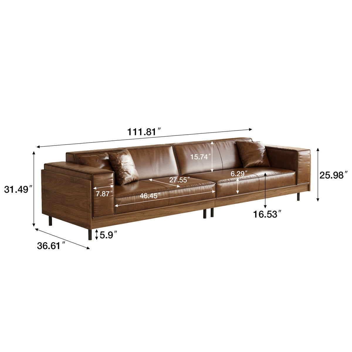 Furnishiaa modern brown faux leather 4-seater sofa with dimensions