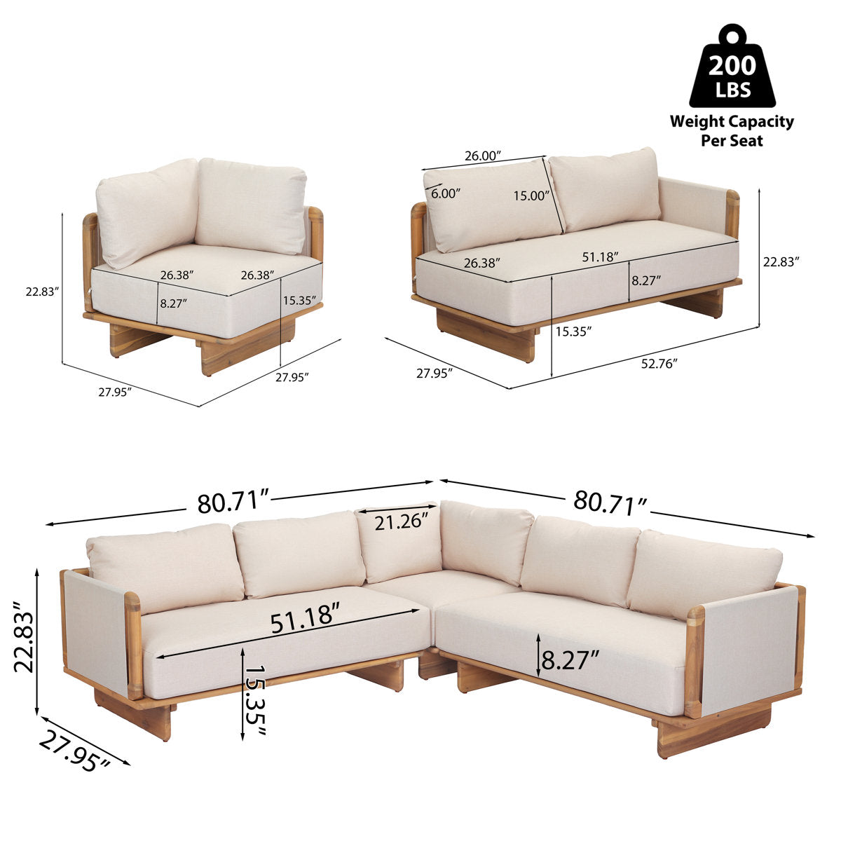 Furnishiaa Mysa acacia wood outdoor sofa, gallery view 4