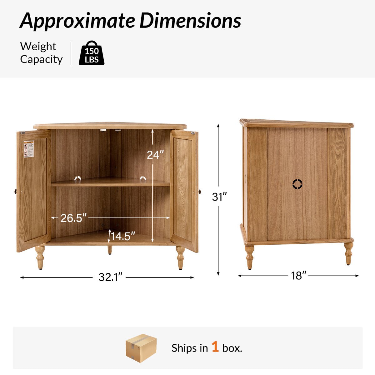 Furnishiaa oak wood two-door corner storage cabinet – gallery view 3