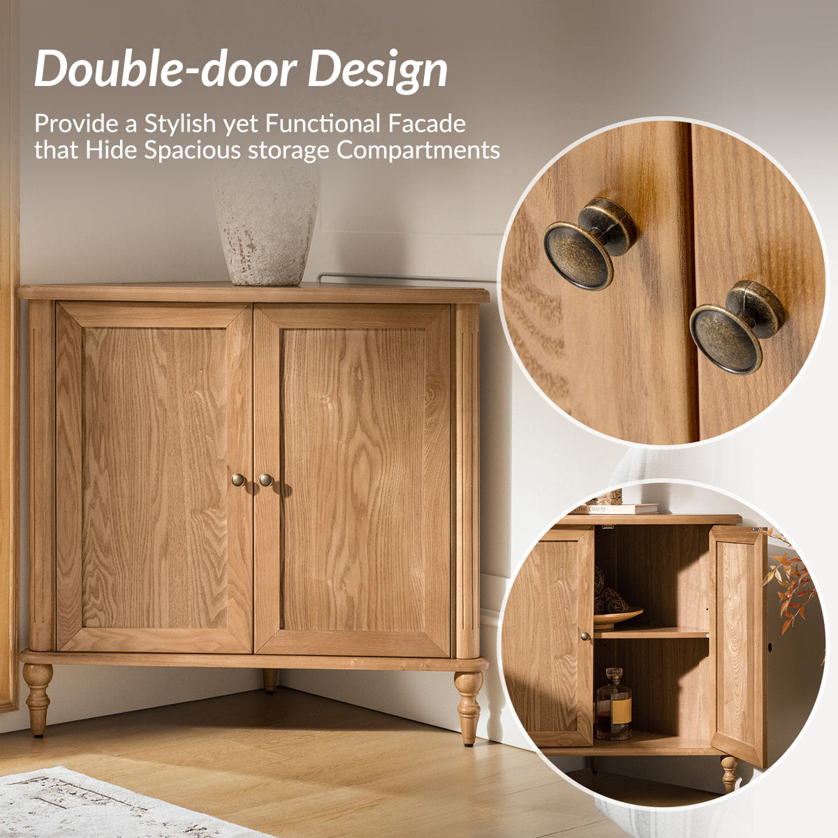 Furnishiaa oak wood two-door corner storage cabinet – gallery view 7