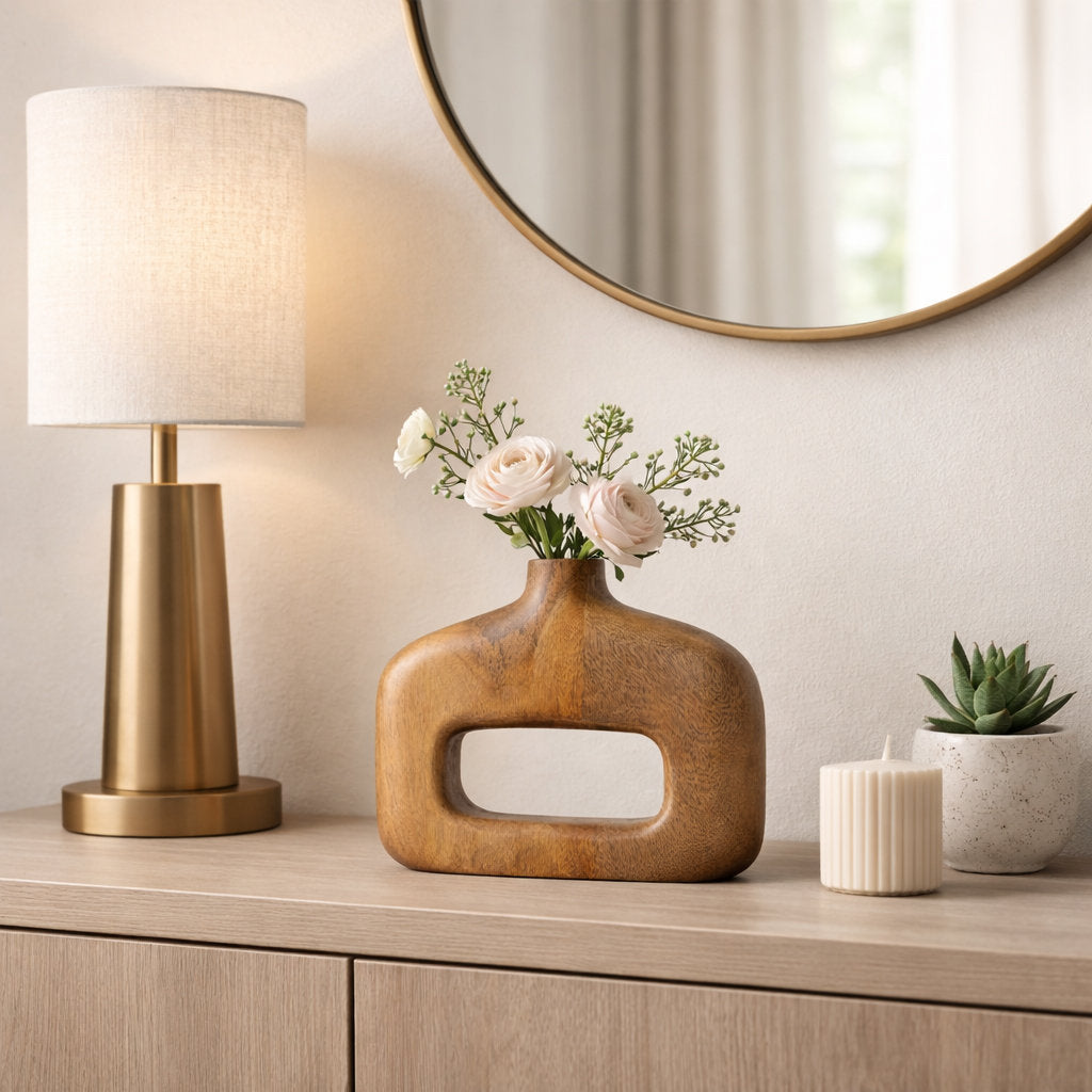 Furnishiaa sculptural wooden table vase in brown - main image