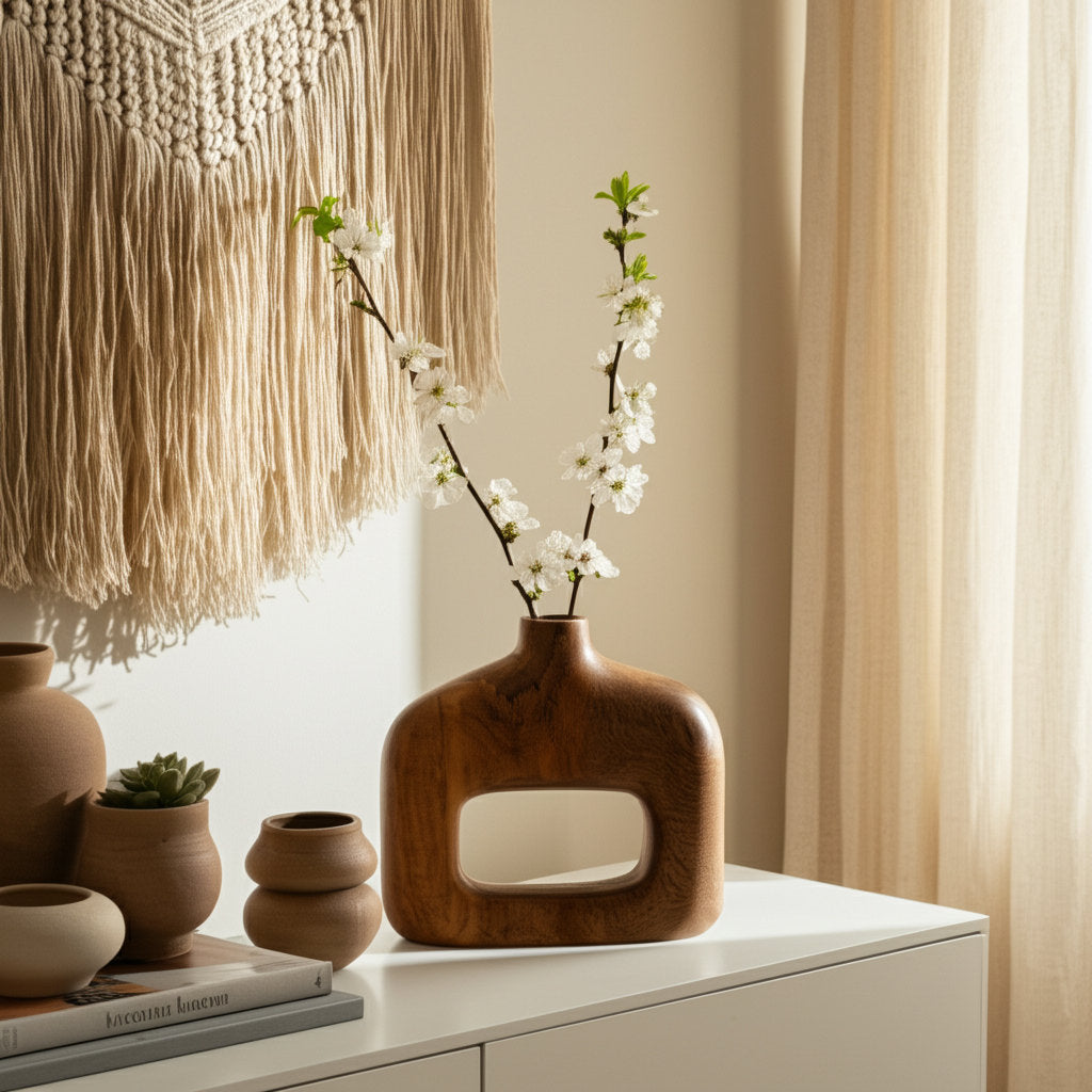 Furnishiaa sculptural wooden table vase in brown - view 8