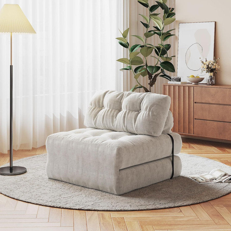 Furnishiaa Single Corduroy Folding Sofa Bed with Pillow - Beige - view 1