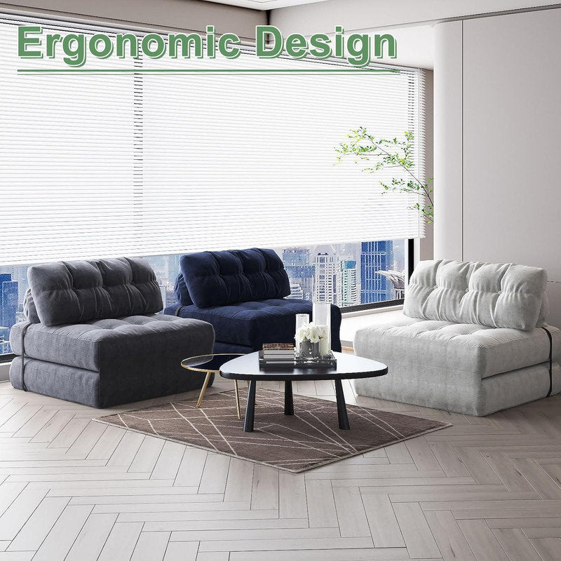Furnishiaa Single Corduroy Folding Sofa Bed with Pillow - Beige - view 2