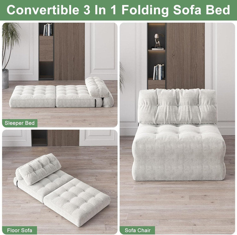Furnishiaa Single Corduroy Folding Sofa Bed with Pillow - Beige - view 5