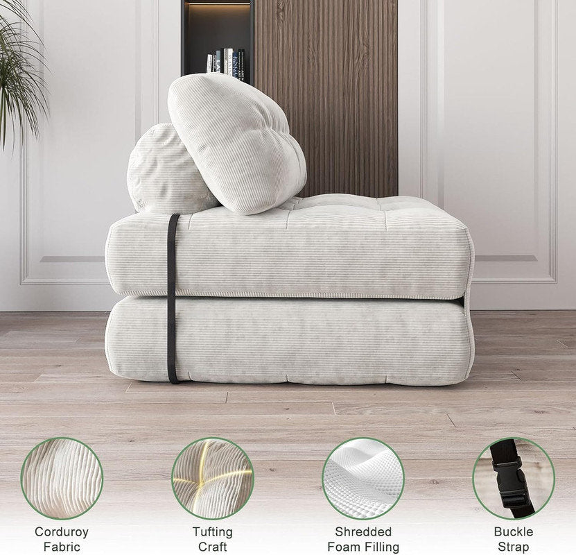 Furnishiaa Single Corduroy Folding Sofa Bed with Pillow - fabric and folding detail