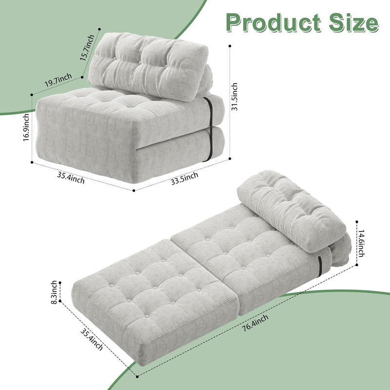 Furnishiaa Single Corduroy Folding Sofa Bed with Pillow - dimensions