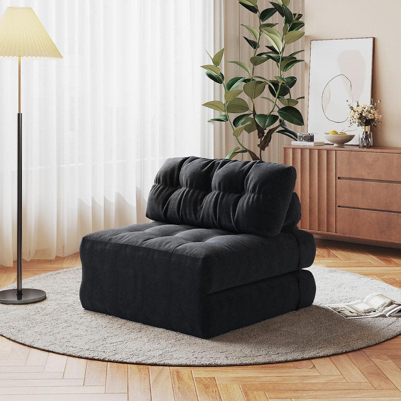 Furnishiaa Single Corduroy Folding Sofa Bed with Pillow - black