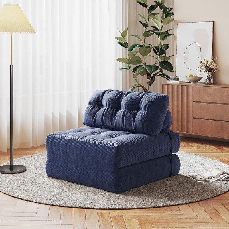 Furnishiaa Single Corduroy Folding Sofa Bed with Pillow - blue
